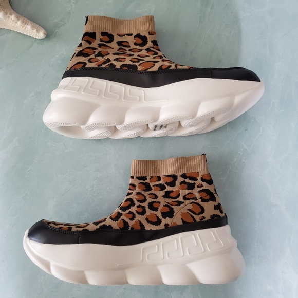New! Slay Leopard Sock Platform Sneakers - Picture 6 of 7